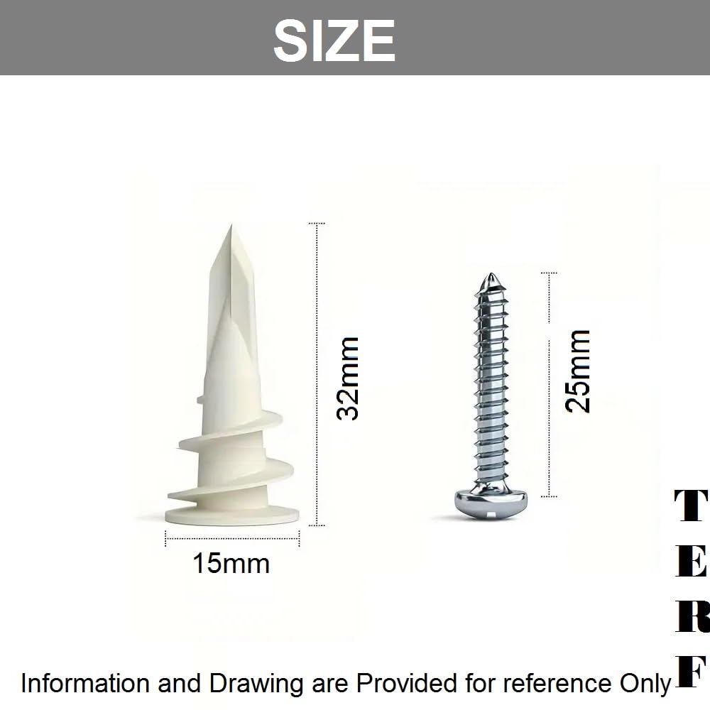 TERF® Nylon Self Drilling Plasterboard Fixing Plug 32mm Nylon Anchor Hollow Wall Cavity Wall Drywall Anchor with Screw for Light Wall Hanging Stuff - Image 4