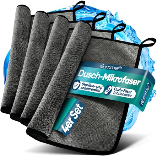 slummer Trockentuch Dusche 4 Stück 40x60 cm 580 GSM, Haushalt, Camping, Fenster – Fast Dry Mikrofaser Putztuch für Badezimmer Microfasertücher groß - Simply Shiny Bath