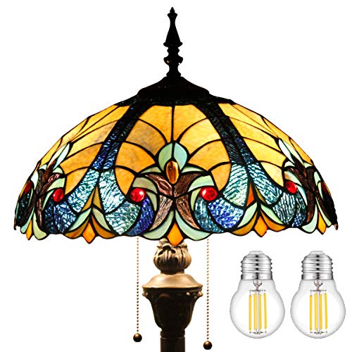 Black Friday - 50% OFF Tiffany Floor Lamp LED Glam Bright Standing Reading Light 64"Tall Blue Stained Glass Liaison Shade Boho Industrial Bronze Pole Vintage Base Kids Bedroom Living Room Corner Farmhouse Office WERFACTORY