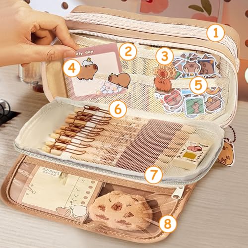 Image of Cute Capybara Pencil Case,Pencil Pouch Large Capacity with Pins Plush Cute Stationery, Stickers,Pen,For Capybara School Supplies,Gifts