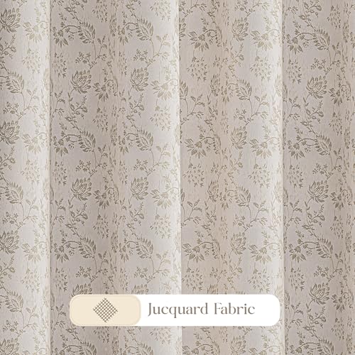 Image of Yellow Weaves 2 Pcs Jacquard Botanical Eyelet Long Door Curtain - Perfect for Home, Office, Bedroom, Living Room & Balcony - 9 Feet (Beige)