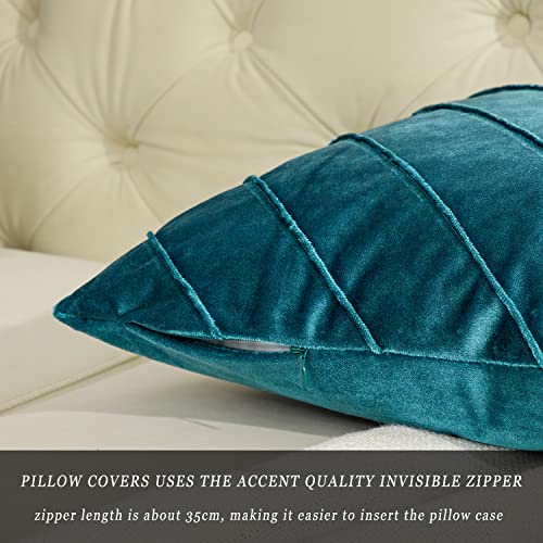 Image of GIGIZAZA Decorative Velvet Pillow Covers 16x16, Set of 2 Teal Green Sofa Couch Throw Pillows Covers Cases, Living Room Square Cushion Accent Stripe Covers