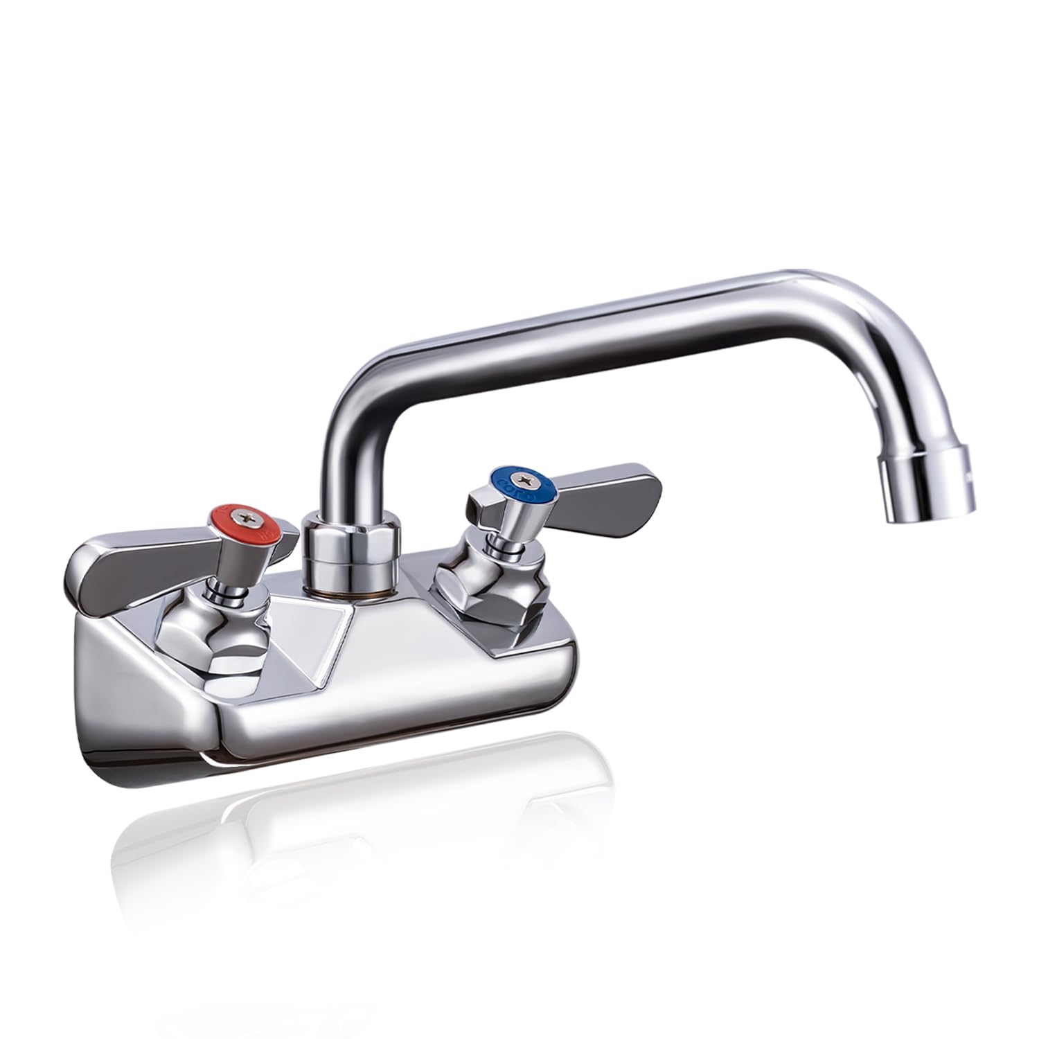 Sepaitek Leak-Free Commercial Sink Faucet 4" Center 8" Spout, Wall Mount Bar Faucet 4 inch Center 2 Hole 2 Handle, for Triple 3 Compartment Sink,