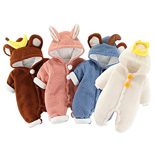 Fleece Sherpa Hooded Jumpsuit Coat for Baby Girls Windproof Bear Ears Romper Toddler Boys Cute Solid Color Outwear3