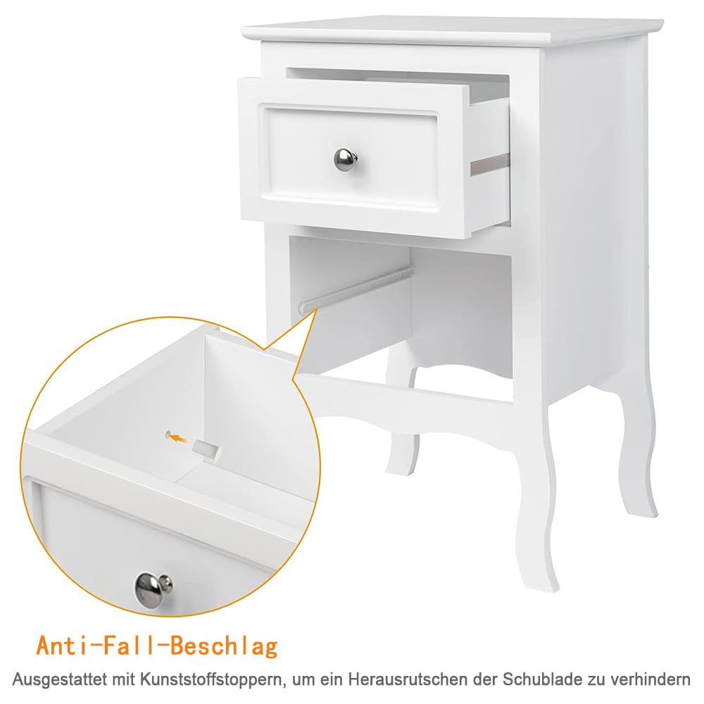 Nachttisch 2er Set Beistelltisch Bett mit 2 Schubladen aus Holzwerkstoff, Kommode weiß, 40x30x60cm, ideale Ergänzung für Schlafzimmer, Wohnzimmer und Büro (2)