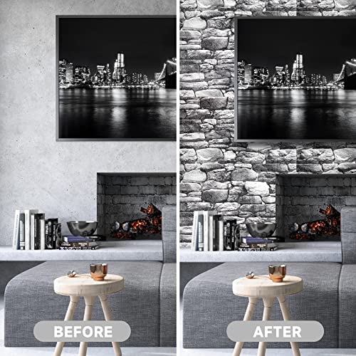 58 Sq.ft 10Pack 3D Wall Panels Peel And Stick Foam Brick Wallpaper, Faux Stone Wall Panel Self-Adhesive Wallpaper, Black #TOP2