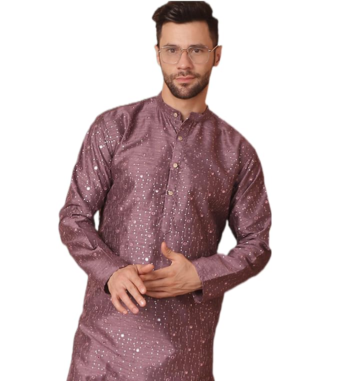Image of Jompers Silk Men's Embroidered Mirror Work Kurta Only