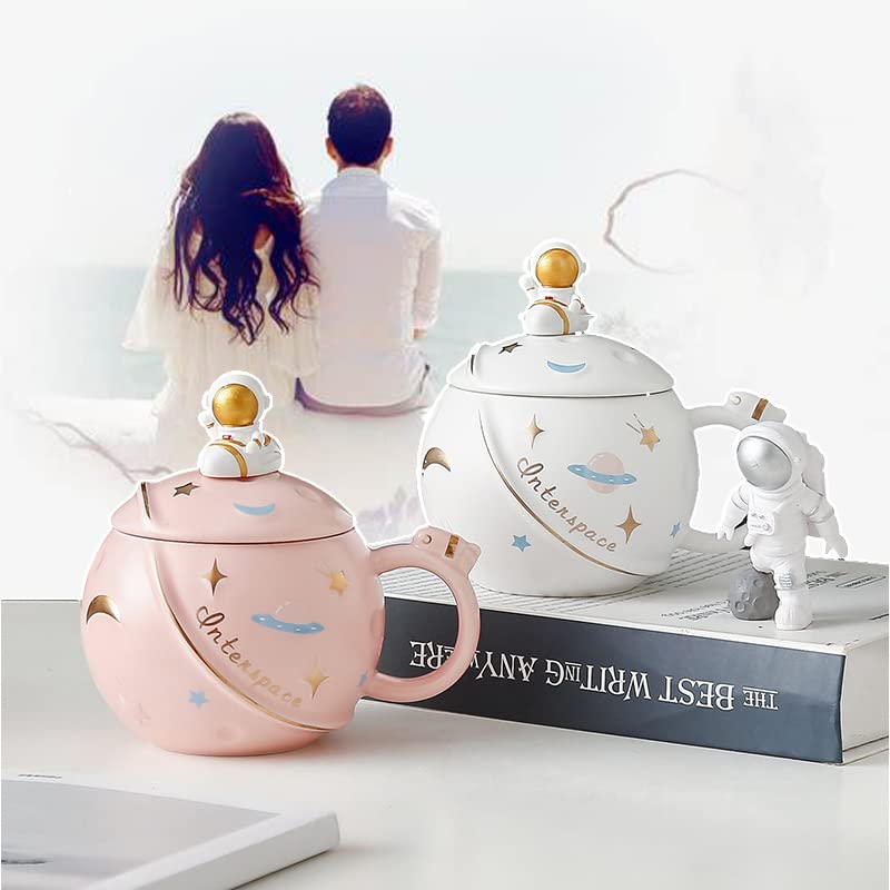 Funny Gift Mugs for Woman 450ml/15oz Cute Astronaut Mug with Lid and Spoon, Kawaii Cup Novelty Mug for Coffee Tea and Milk - Image 4