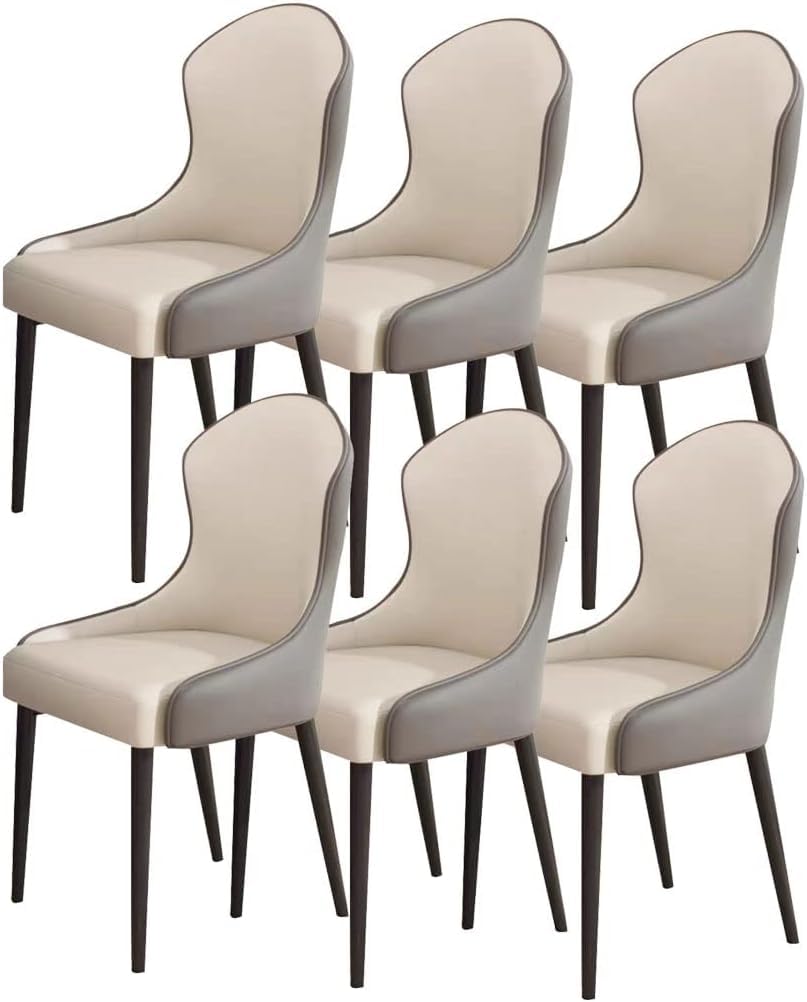 Zestaw 6 krzeseł do jadalni ze skóry z mikrofibry do kuchni i salonu trwałe nogi ze stali węglowej stylowy design w kolorze białym i ciemnoszarym
