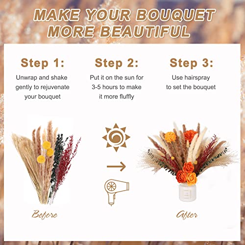 Attgreat 95Pcs Natural Dried Pampas Grass Bouquet, 17" Fluffy Dried Boho Flowers Centerpieces Decor For Wedding Floral Room Home Vase Table Decorations #TOP3