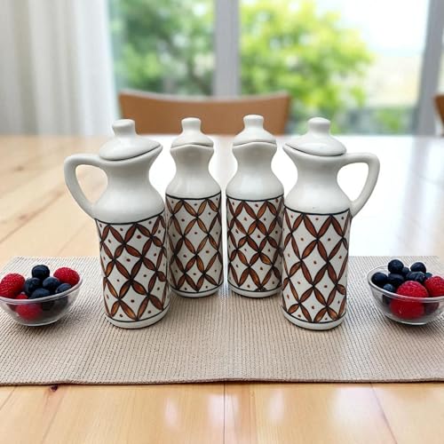Image of MALAIKAH Ceramic Oil Dispenser Print Pack of 4 for Kitchen, Dining, Gifting, Home & Kitchen Decor