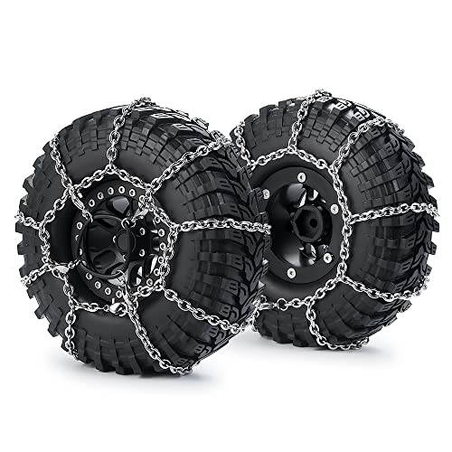 WEFEINO 4Pcs 1.9/2.2inch Wheel Tires Metal Snow Chains for 1/10 TRX-4 Axial SCX10 90046 RC Crawler Car (114MM)