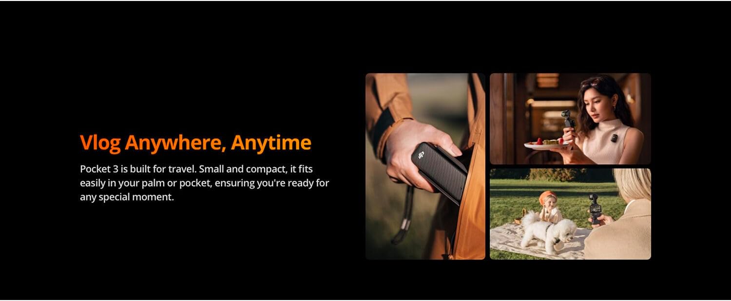 DJI Osmo Pocket 3 Creator Combo, 4K/120fps Video 3-Axis Stabilization, Handheld Vlogging Camera with Rotatable Touchscreen Mic 2 (CP.OS.00000302.01) + 64GB Memory Card + Camera Bag + More - Image 7