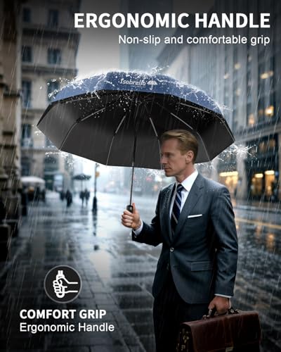 Image of ISABRELLA Umbrella for Women - 10-Rib Folding Umbrella with UV Protection, Black Coating, Wind & Rain Resistant, Safe Close Design, Durable, Lightweight, and Compact for Travel