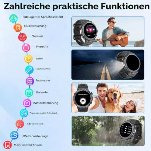 Smartwatch Herren, 1.53'' AMOLED-Display, 1000mAh Smart Watch, Anrufe tätigen/Empfangen, 120+ Sportmodi Fitness Tracker, IP68 Wasserdicht… – Ansicht 5