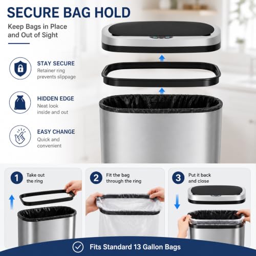 Caneca de basura automática Touchless 13 gal plata miniatura 5
