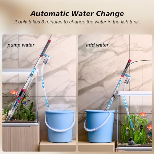 Image of AKKEE Aquarium Vacuum Gravel Cleaner, 36W Electric Fish Tank Cleaner Vacuum, 8 in 1 Multifunctional Aquarium Cleaner for Automatic Water Change, Wash Sand, Water Circulation and Timed Off, red