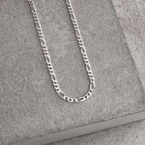 Image of TRUESILVER ACPL Italian 925 Sterling Silver 3.5MM Solid Diamond-Cut Figaro Link Chain Necklace for Women Men (16, 18, 20, 22, 24, 26 Inches)