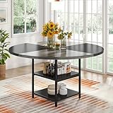 Tribesigns 47 inch Round Dining Table for 4, Wood Kitchen Table Large Dinner Table with Storage Shelf Metal Legs for Home Dining Room Living Room, Black Rustic Grey(Only Table)