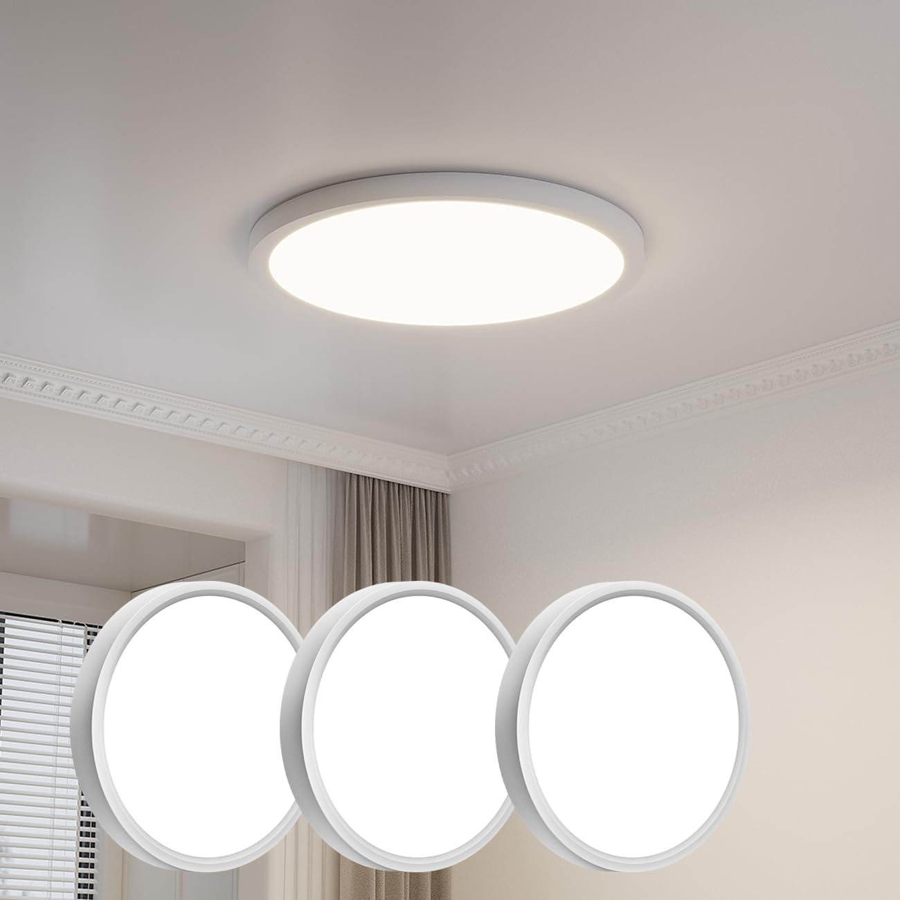 4PK 15.8" White LED Flush Mount Ceiling Light, 42W 4200LM, 3000K/4000K/6000K, 0.98" Ultra Thin Round Fixture for Bedroom, Kitchen, Bathroom, Hallway, Closet
