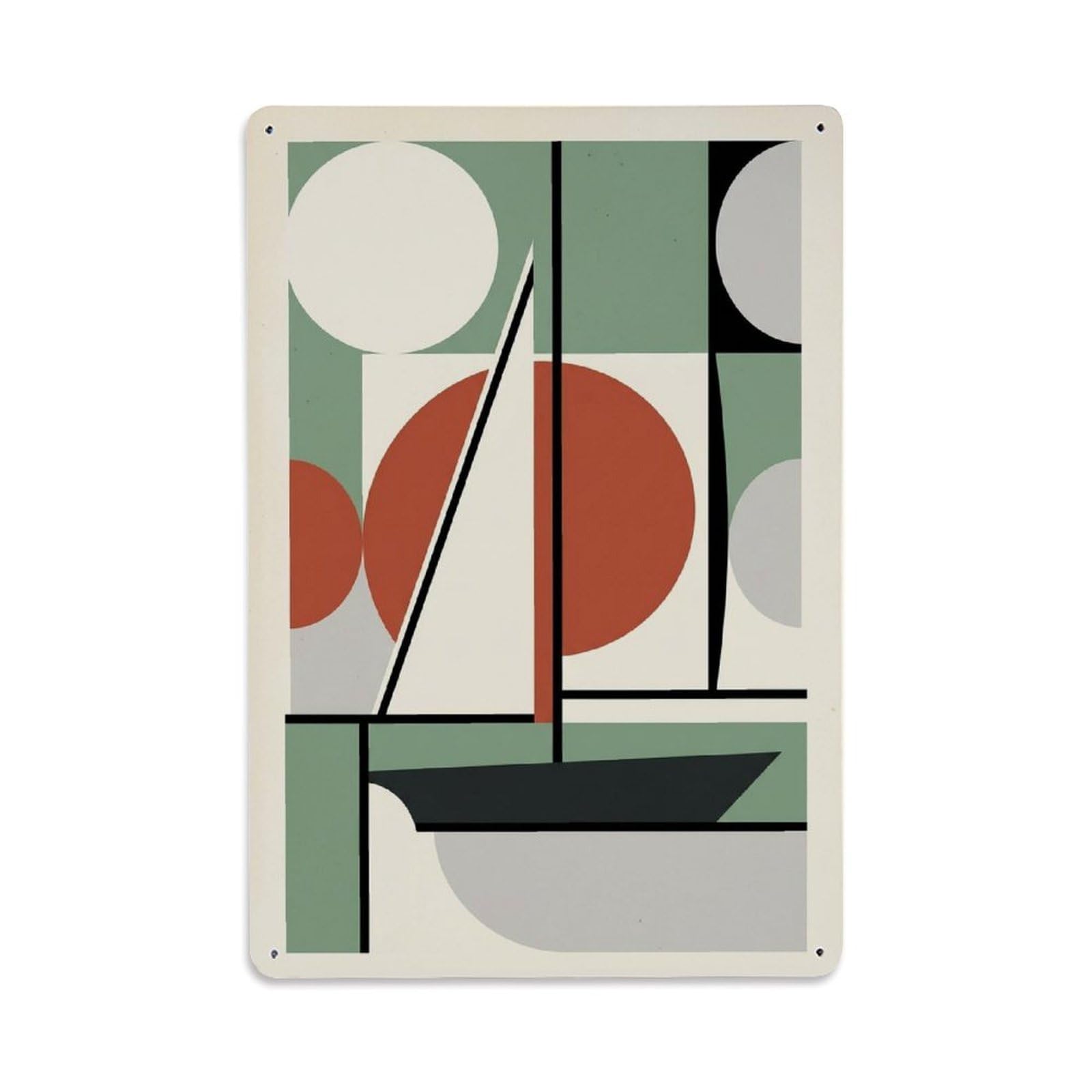 Color Block Seascape Seaside Sailboat Graphic Waves Metal Tin Sign Plaque Wall Decor for Cafe, Man Cave, Club Bar, Office, Home Garden Round Metal Poster 8x12Inch