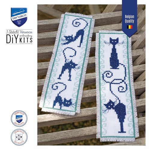Image of Vervaco Cross Stitch Bookmark Cheerful Cats (Set of 2) 2.4 inch x 8 inch
