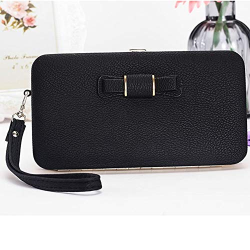 Preisvergleich Produktbild Multifunktionale Bowknot Münztüte Frauen Bowknot Brieftasche Lange Geldbörse Telefonkartenhalter Kupplung Große Kapazität Tasche - Schwarz