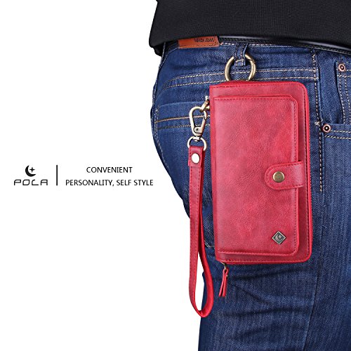 iPhone 7 Plus Wallet Case - JAZ Zipper Purse Detachable Magnetic14 Card Slots Card Slots Money Pocket Clutch Leather Wallet Case for iPhone 8 Plus/iPhone 7 Plus Red