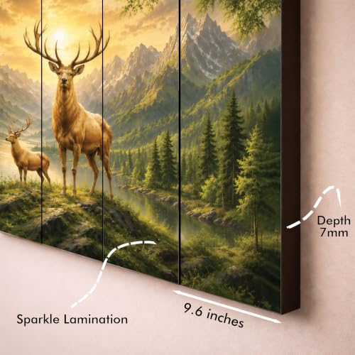 Image of The Castle Decor White & Golden Deer Digital Painting - Wooden Framed Wall Art for Living Room, Bedroom & Hotels (Multi Color - Design 6, 27x48 Inch)