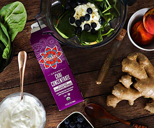 Bhakti Chai Tea Concentrate, Unsweetened, Fresh Pressed Ginger And Black Tea Blend, Vegan, Organic, Gluten-Free, All-Natural Ingredients, No Sugar, 32 Ounce Cartons (Pack Of 3) #TOP5