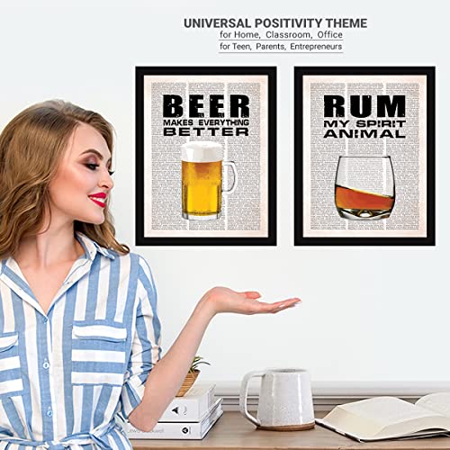 Image of Chaka Chaundh - Alcohol Quotes Frames - Bar Quotes with Frames - Beer, Whisky Quotes Wall Frames - Rum, Vodka Quotess for Poster Decor - (14 X 11 Inches) (Vintage Newspaper - Set of 4 - Bar Framed Poster)