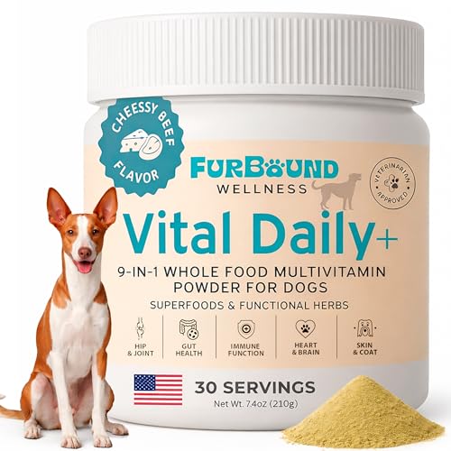 FURBOUND Dog Multivitamin Powder | 9-in-1 Whole Food Dog Vitamins and Dog Supplements that Supports Joint, Digestion, Skin & Coat, Immune, Cognition, Detox, Heart, Antioxidants (Cheesy Beef Flavor)