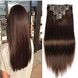 18' Clip in Human Hair Extensions Full Head 150g 7 Pieces 16 Clips 4# Chocolate Brown Double Weft...