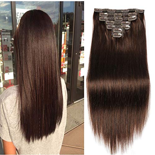 18  Clip in Human Hair Extensions Full Head 150g 7 Pieces 16 Clips 4# Chocolate Brown Double Weft Brazilian Real Remy Hair Extensions Thick Straight Silky (18 ,150g Chocolate Brown)