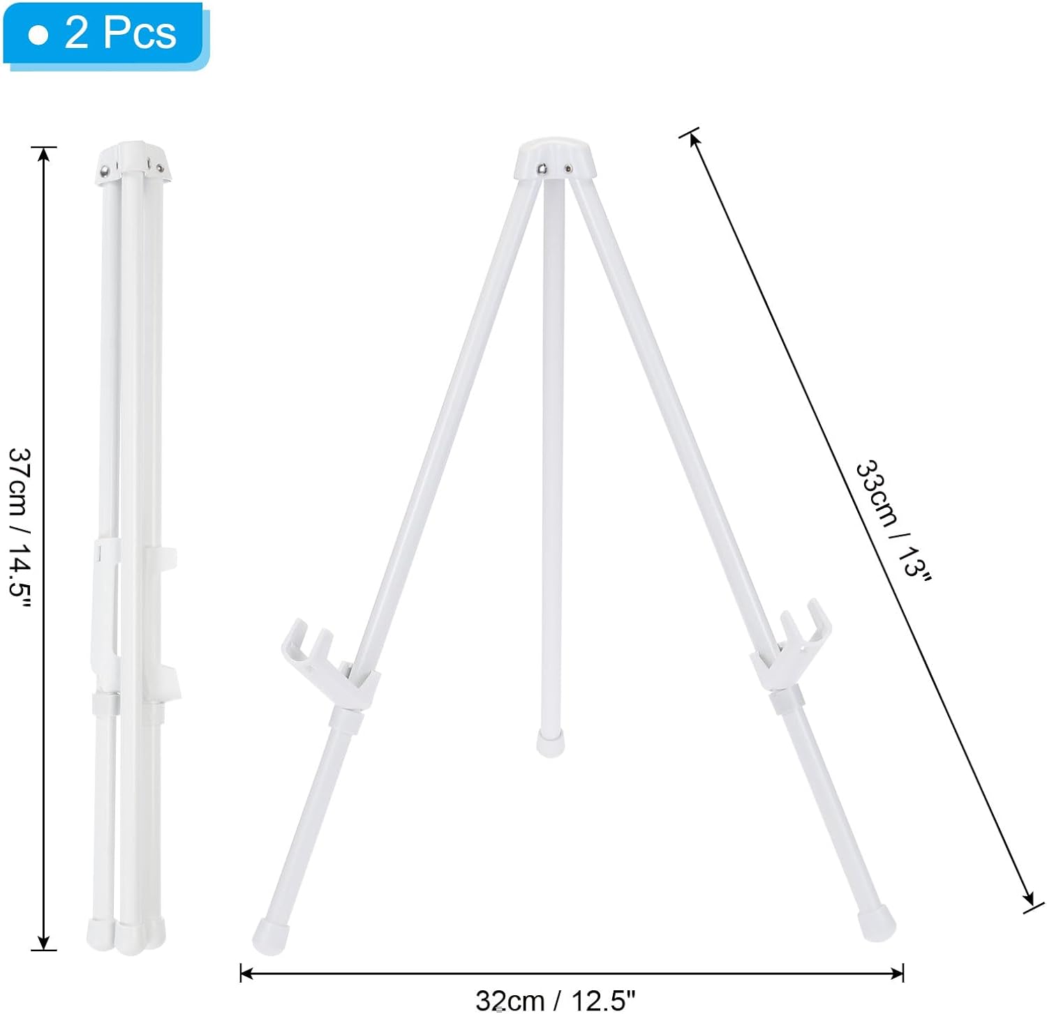 PATIKIL 2Set Tabletop Easel Stand for Display, 14in Table Top Easel Stand Small Portable Tripod Aluminum for Signs Poster Art Painting Decor Picture Wedding, White