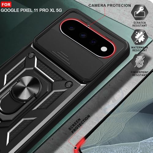 Image of AESTMO Tough Armor Google Pixel 11 Pro XL Bumper Back Case Cover | Ring Holder & Sliding Camera Shield Cover | 360 Degree Protection Back Case Cover for Google Pixel 11 Pro XL (Black)