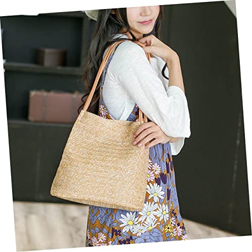 BESTYASH Knitted Bucket Bag Handmade Straw Shoulder Bag for Women Dark Beige Woven Beach Purse Versatile Lightweight Tote for Summer Outings and Travel4
