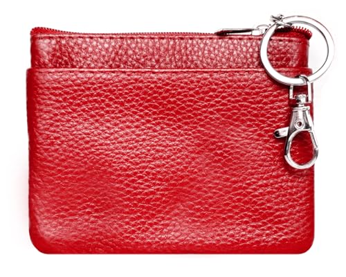 Image of Women's Small Leather Coin Purse with Key Ring and Snap Hook, iToolai Mini Change Card Case Wallet Pouch with Keychain, 03 Burgundy, One Size (4.33 inchx 3.54 inch), Keychain Coin Pouch With Snap Hook