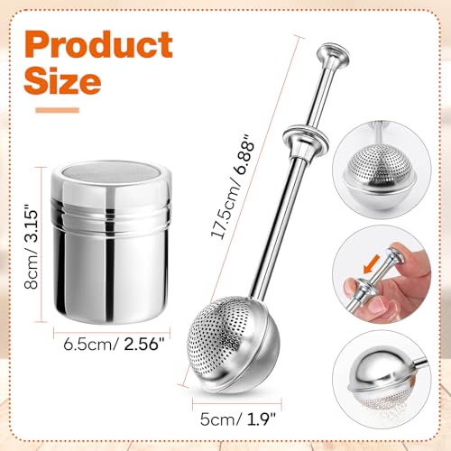 Image of 4 Pack Powdered Sugar Shaker Duster, Stainless Steel Cinnamon Sugar Shaker & Flour Duster Set, Spring Flour Sifter for Sugar Flour and Spices