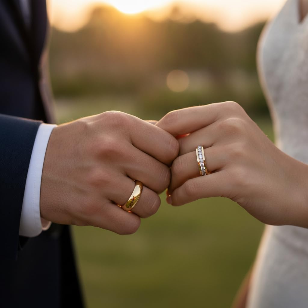 Leoshi Personalisierter Ring Schwarz Eheringe Edelstahl Set,Pärchen Ringe Mit gravur Paar Eheringe Partnerringe Verlobungsringe für Frauen,Wolfram Männer Ringe Größe 49 bis 70 (golden Ring für Paare)