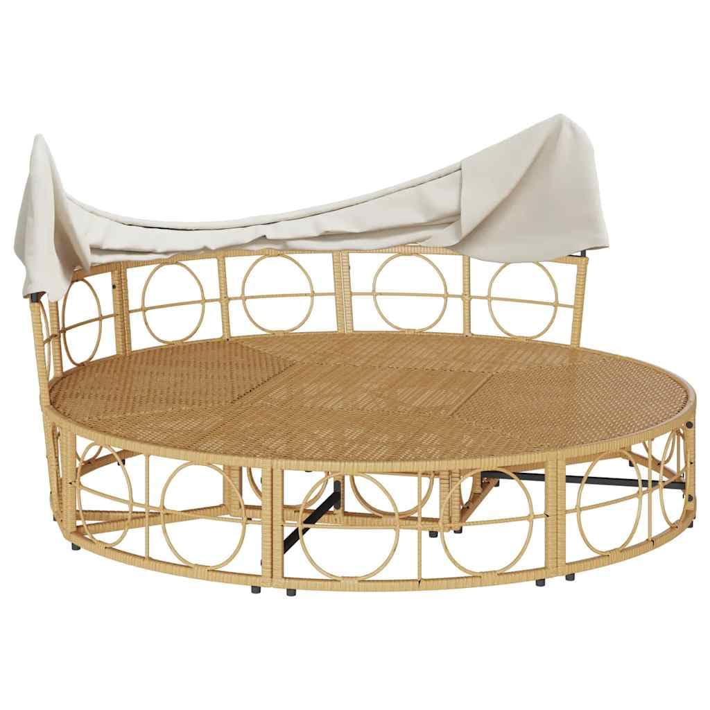 Île de soleil avec auvent extensible et coussin, lit de salon d'extérieur en rotin synthétique, ensemble de meubles de jardin modulables pour terrasse et jardin, canapé de salon rond, 160 x
