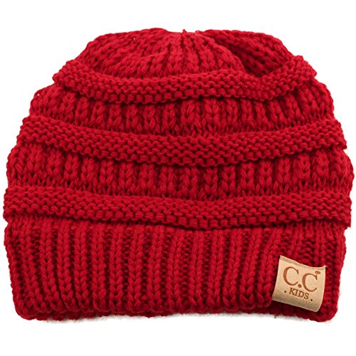 Kids Ages 2-7 Warm Chunky Thick Stretchy Knit Slouch Beanie Skull Hat Red