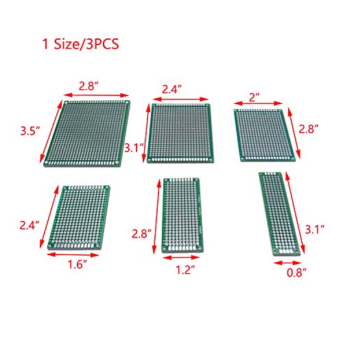 Tulead 18PCS Prototype Board PCB Circuit Board Double Sided Prototyping Perfboard Kit 6 Sizes,Green