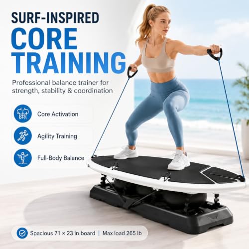 Image of Surf Trainer Machine for Home Gym, Indoor Surf Simulator Balance Board, Fitness Equipment for Core Strength, Agility Training and Overall Body Coordination