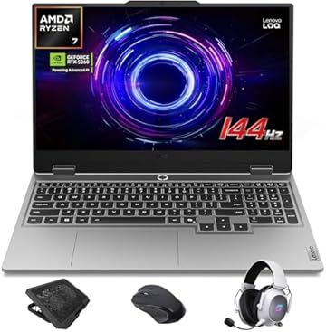 LOQ 15.6" Gaming Laptop, AMD Ryzen 7 250 Processor, NVIDIA GeForce RTX 5060, 15.6" FHD 144Hz Display, 16GB DDR5 RAM, 512GB SSD, Backlit Keyboard, 5MP Camera, Ethernet (RJ45), Win 11 Home