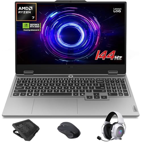 Image of Lenovo LOQ RTX 5060 Gaming Laptop, 15.6 inch FHD 144Hz NVIDIA G-Sync Display, AMD Ryzen 7 250, NVIDIA GeForce RTX 5060, 16GB DDR5 RAM, 1TB SSD, 5MP Privacy Camera, Ethernet (RJ45), Backlit KB, Win 11 Pro