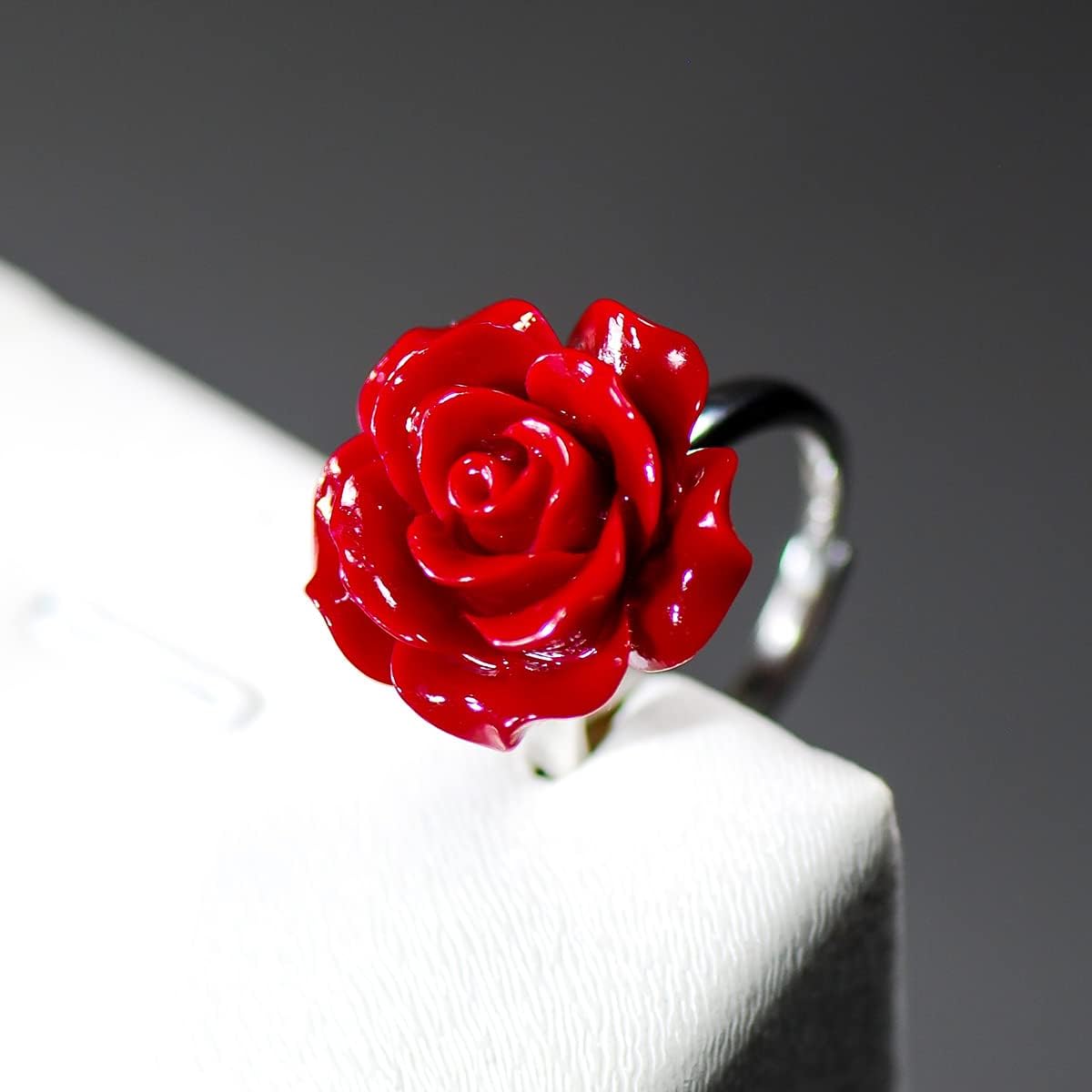 20MM 3D Carved Rose Flower Fashion Statement Ring 925 Sterling Silver Flower Ring Adjustable Cuff Ring