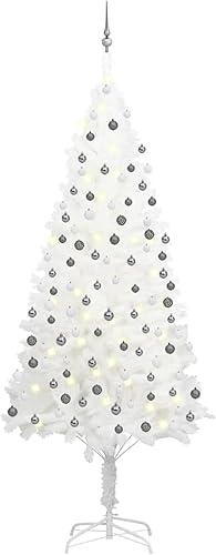 Christmas Tree, Pre-lit 7.9 ft White PE Steel Plastic Cone-shaped, for Indoor Outdoor Living Room