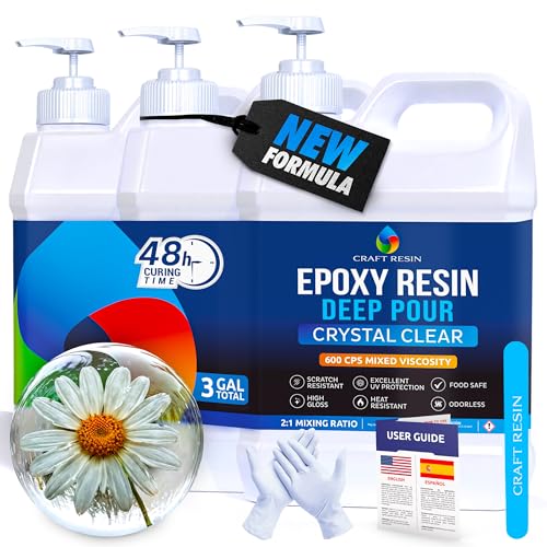 CRAFT RESIN Deep Pour Epoxy Resin Kit 3 Gallon – for 2” Pours, Casting Resin Epoxy for River Tables, Wood, Flower Preservation & DIY Crafts – Crystal Clear & Bubble Free, UV Resistant & Food Safe by Craft Resin - Used condition - US$132.99