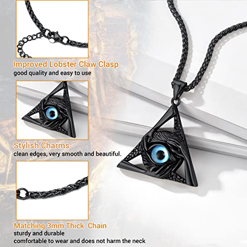 PROSTEEL Vintage Evil Eye Jewelry Protection Hands Triangle Pendant Good Luck Necklace for Men Women, Black/Gold Plated Stainless Steel, 22inch, Come with Box4